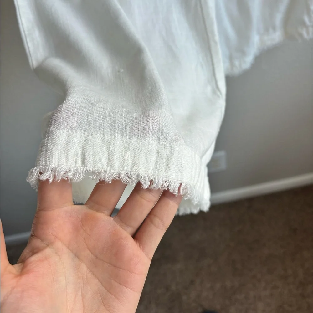 Wide Leg Capri White Drawstring Pants - Picture 2 of 7